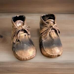 Vintage Bronzed Dipped Copper Toddler Baby Shoe Set of 2